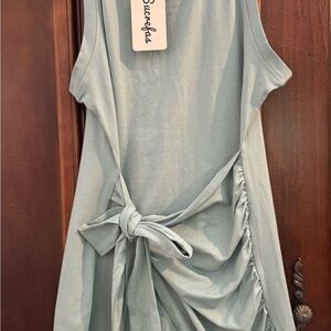 Teal Blue/green color Ruched Tie Front Mini Dress size L